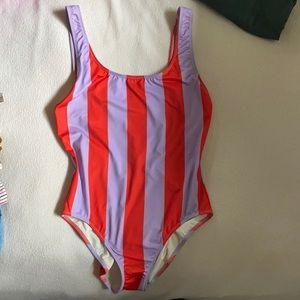 Solid and Striped One Piece Swim Suit
